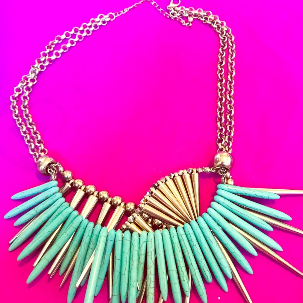 Turquoise,and silver spike necklace